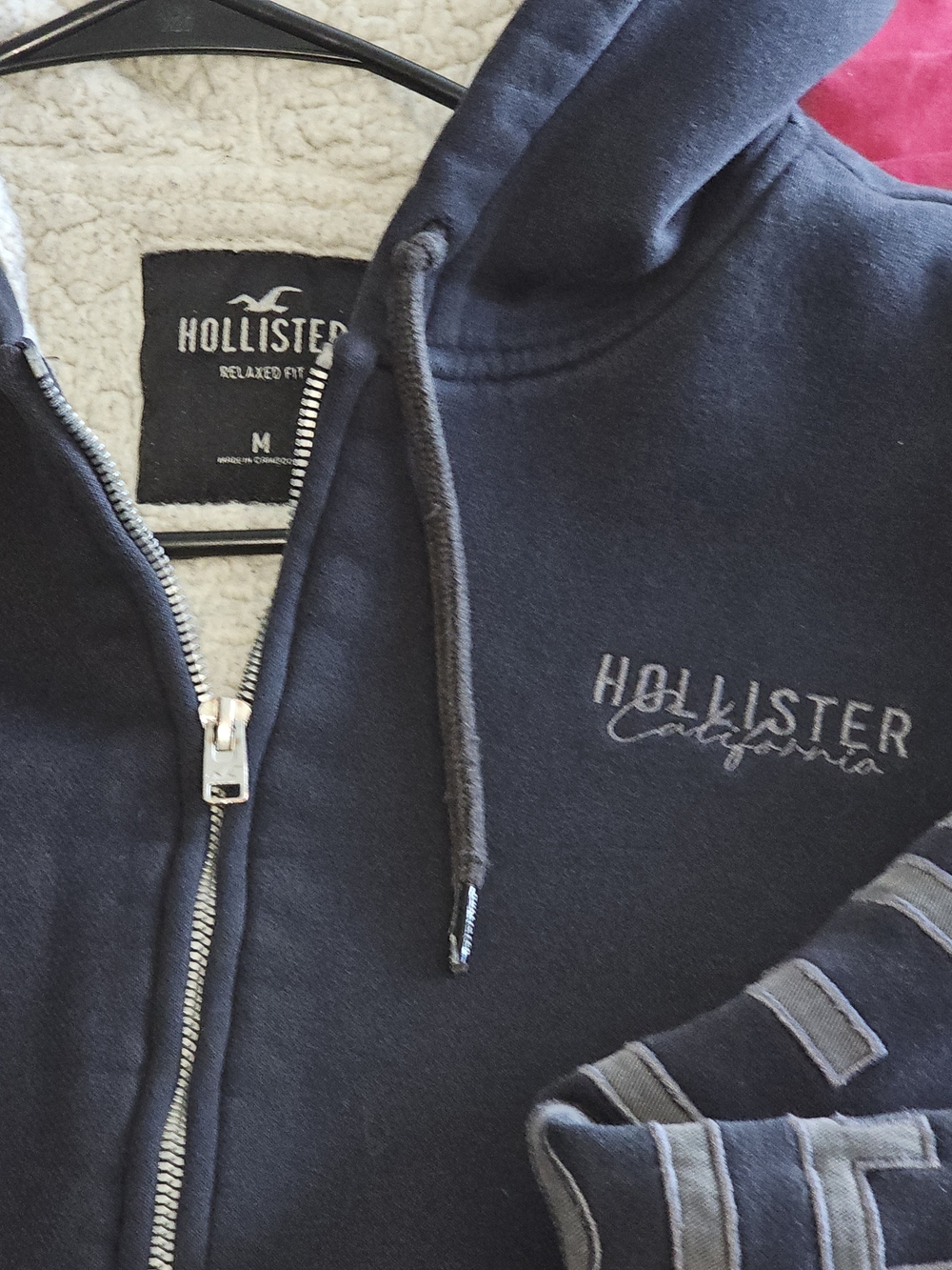 Hollister Men's Navy Zip-Up Hoodie Sweater